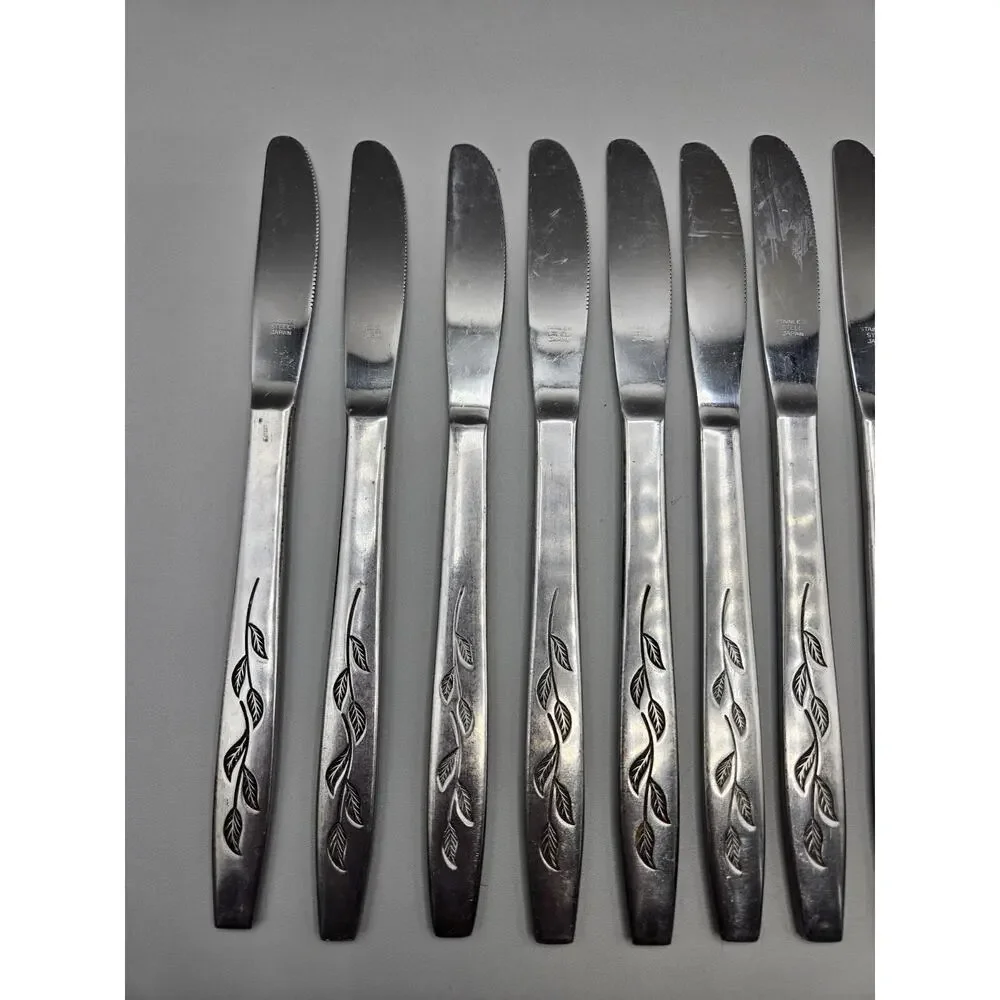 Nasco HAITI Stainless Japan Leaf Handle Silverware Flatware Dinner Knives 12pc
